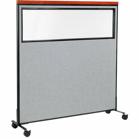 INTERION BY GLOBAL INDUSTRIAL Interion Mobile Deluxe Office Partition Panel with Partial Window, 60-1/4inW x 64-1/2inH, Gray 694998MGY